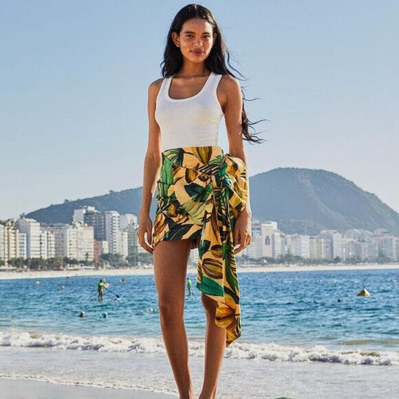 FARM RIO Women's Yellow Bananart Side Bow Mini Skirt Size S (Dirty) - Picture 1 of 10